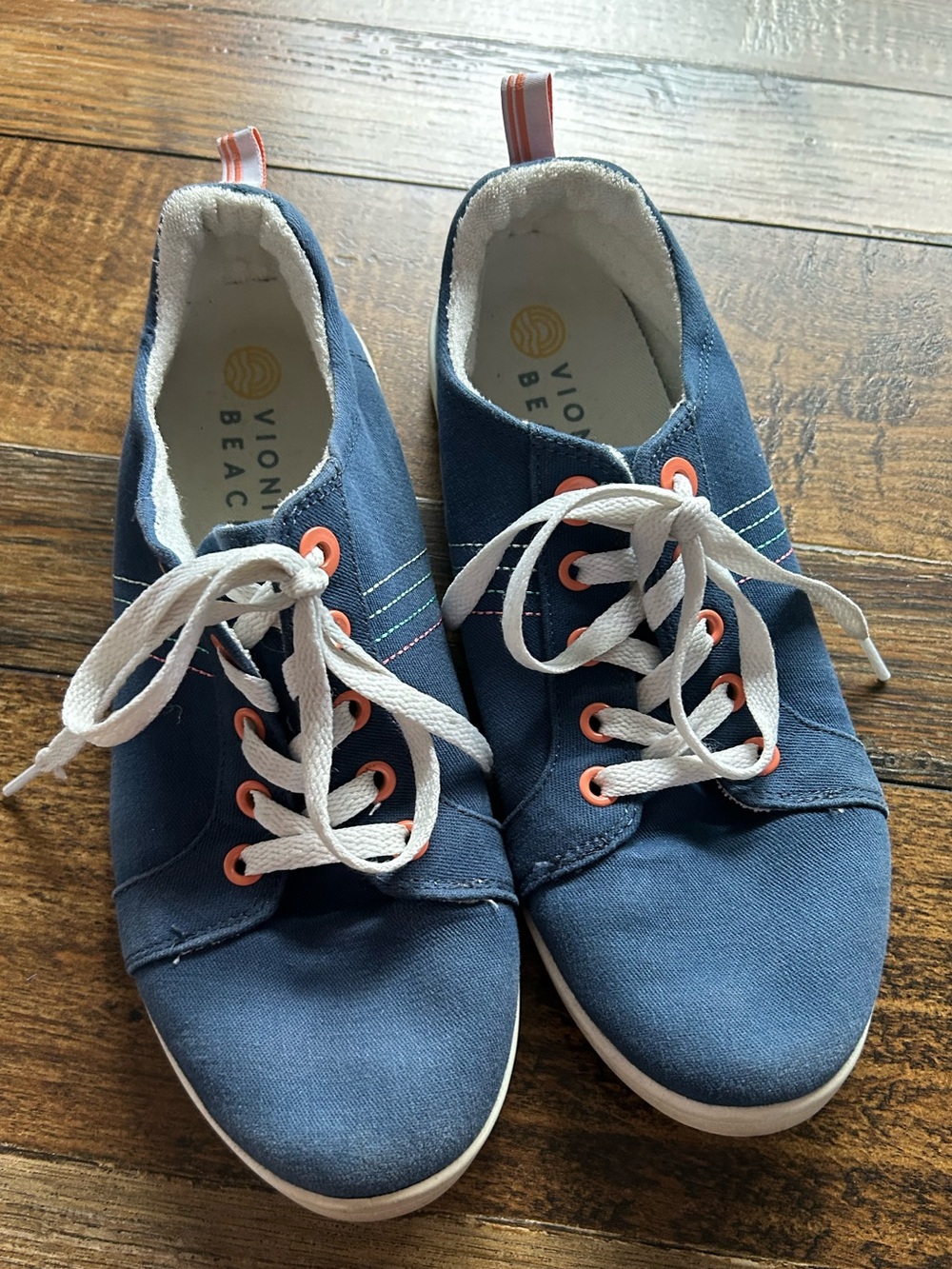 Vionic Beach Womens 8 Stinson Canvas Lace up Casual Fashion Sneakers Navy